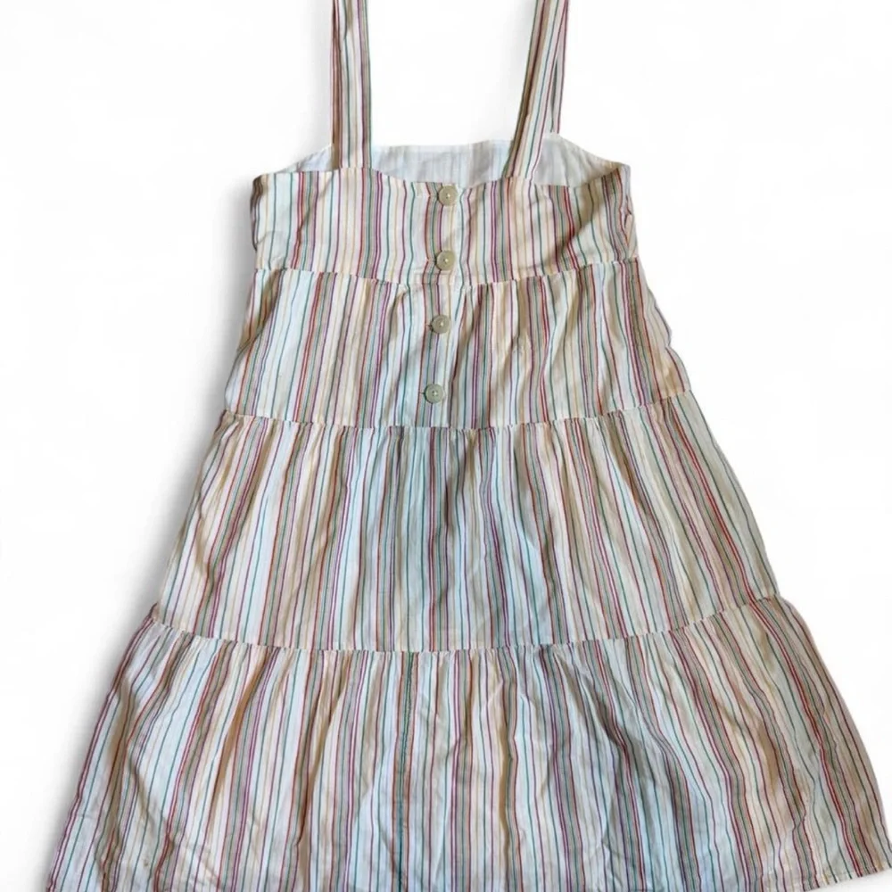 Madewell Striped Button-Back Tiered Dress in Textural Rainbow Stripe - Picture 4 of 5